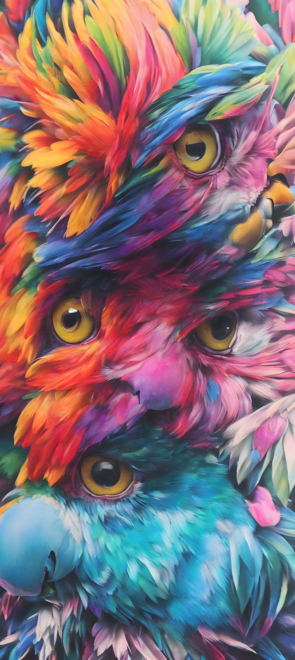 Vibrant Parrot Faces with Detailed Feathers and Eyes