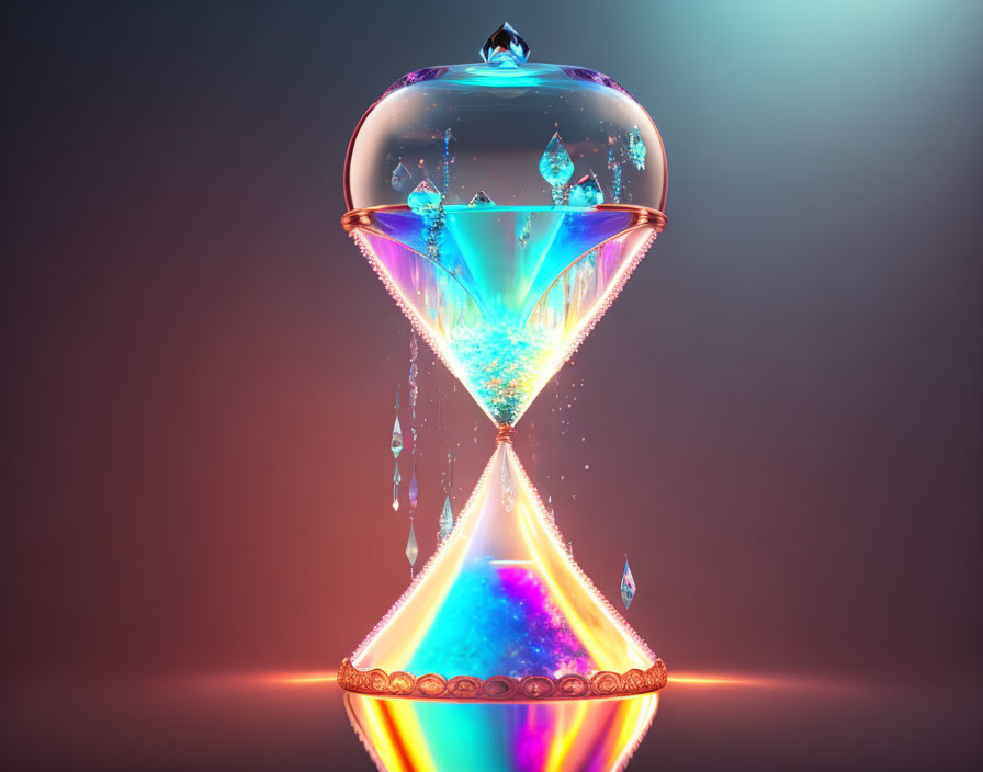 Futuristic glowing hourglass with swirling liquid particles