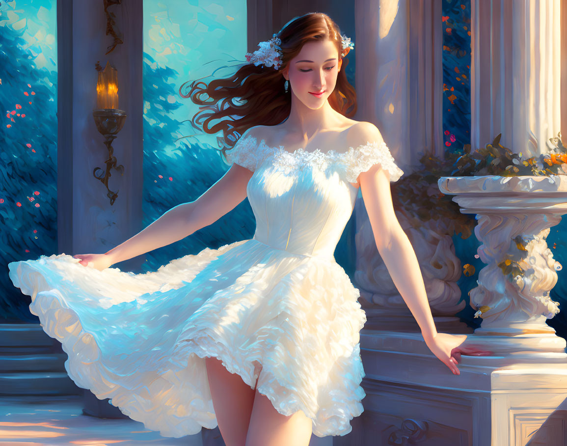 Dancing girl in a white dress