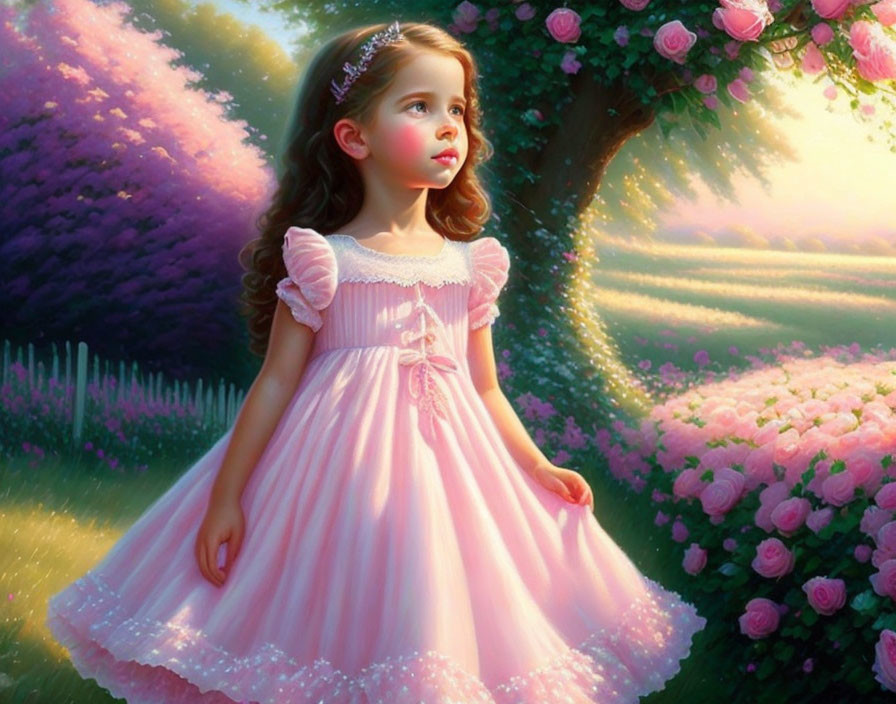 Little girl in rose garden