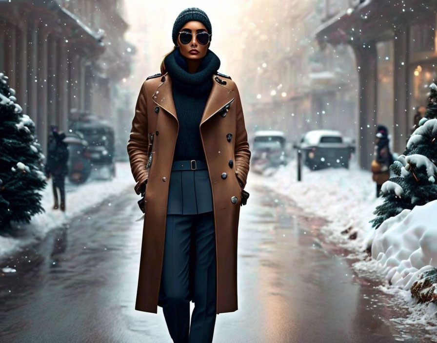 Person in Winter Coat Walking on Snowy Street