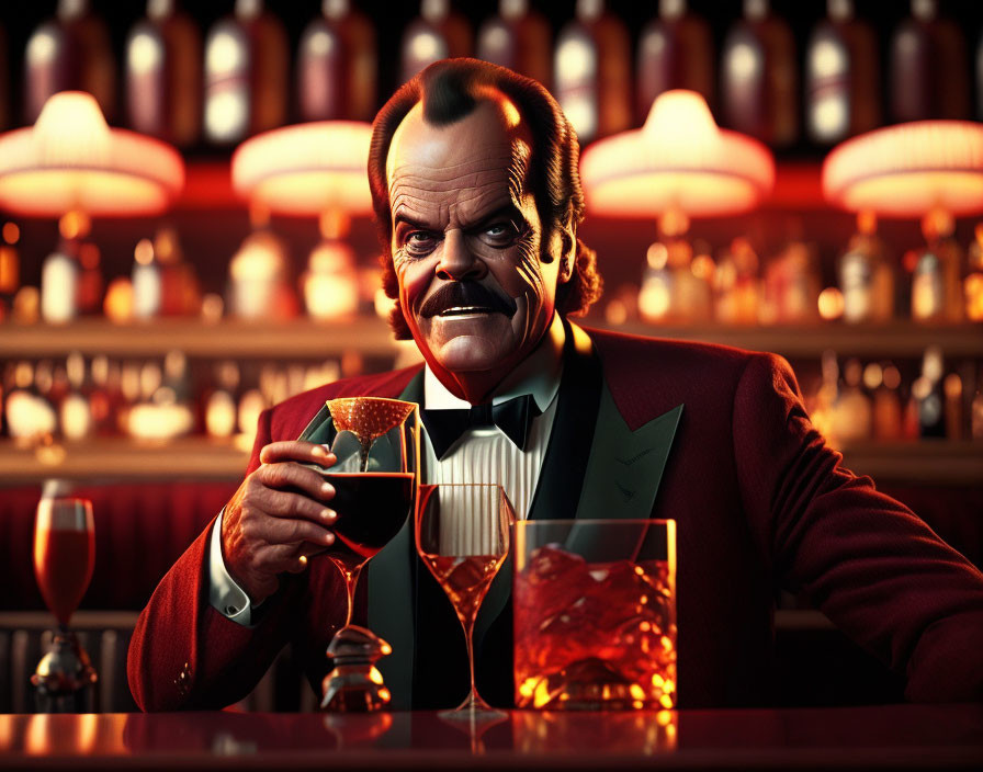 Jack Nicholson drinking at the Overlook Hotel bar