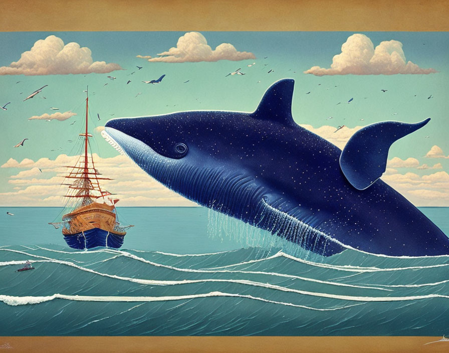 a giant whale smashes a sailing ship