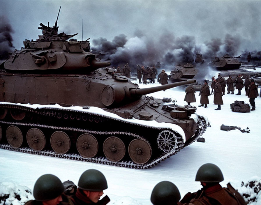 winter scenery, battle of armored tanks, world war