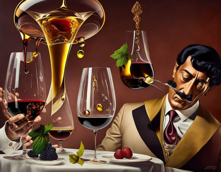 A sommelier talks about wines. Salvador Dali style