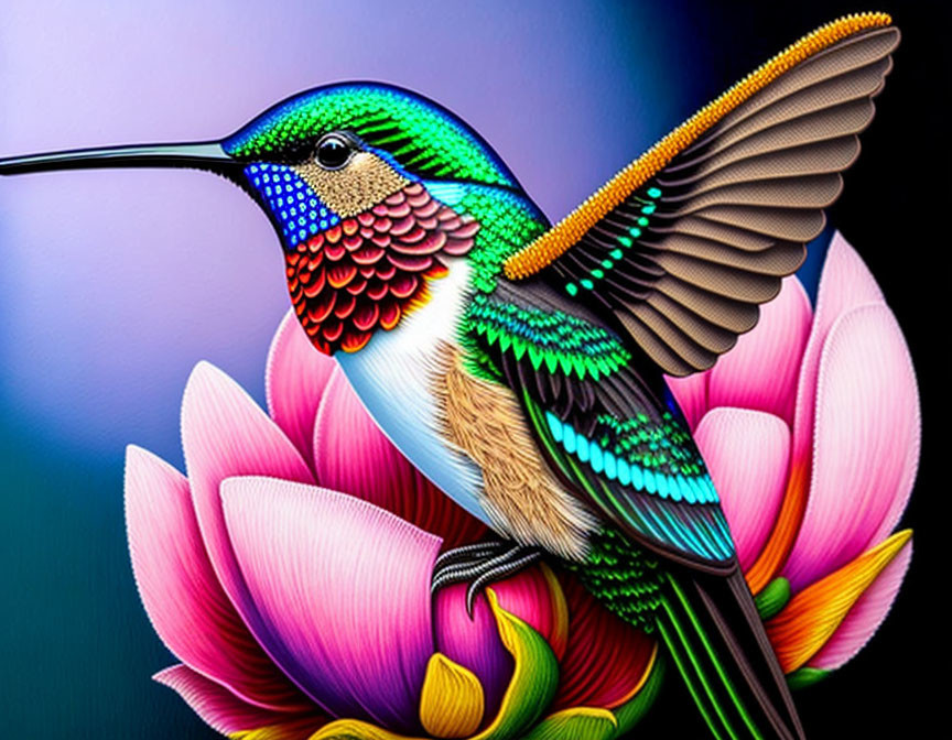 A hummingbird on a flower.
