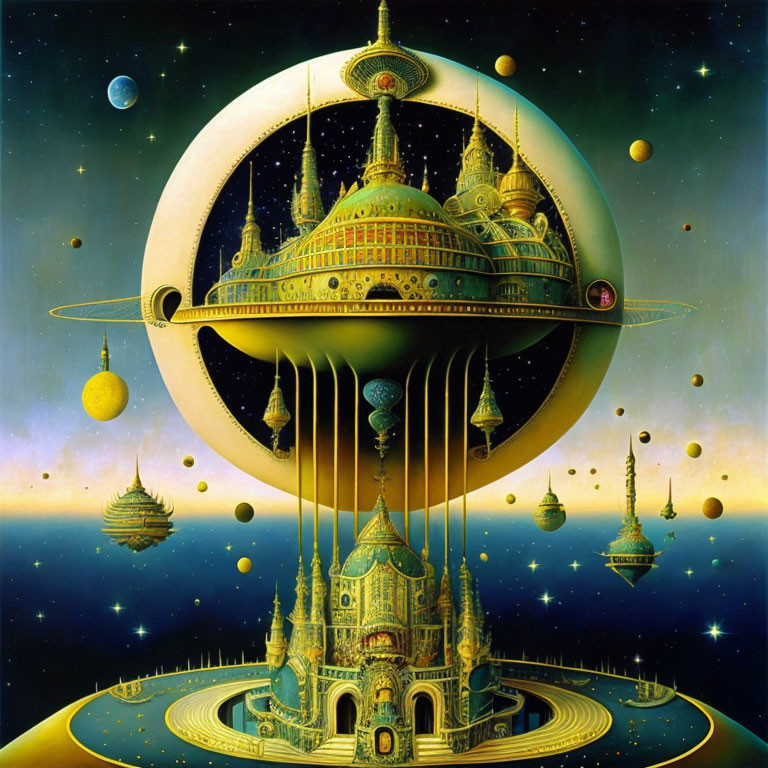 Surrealistic palace in the outer space