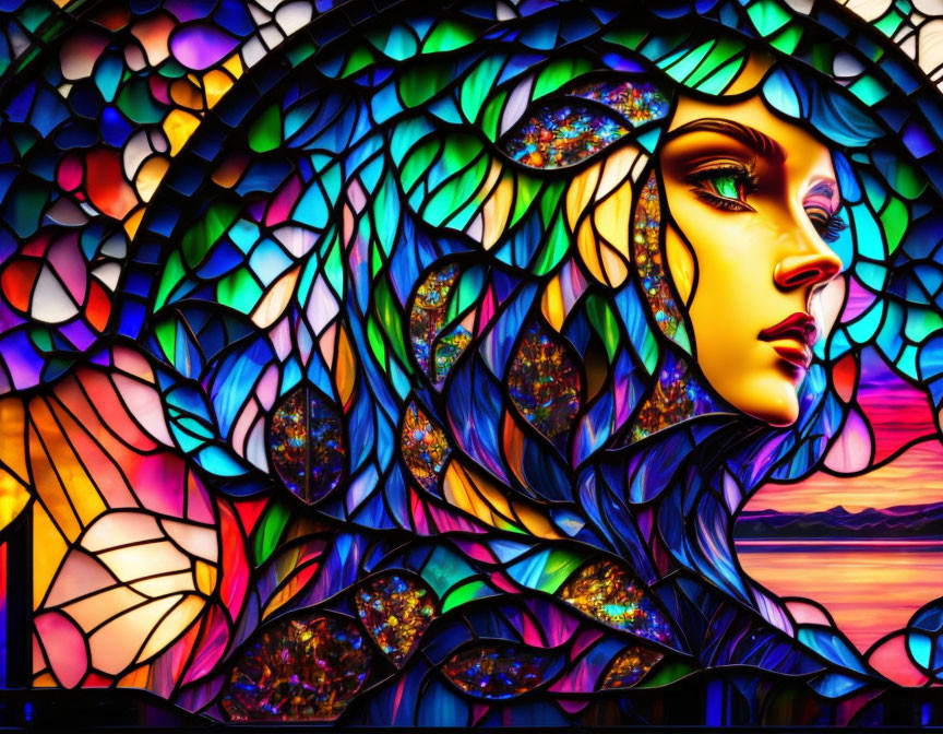 A lady in stained glass style