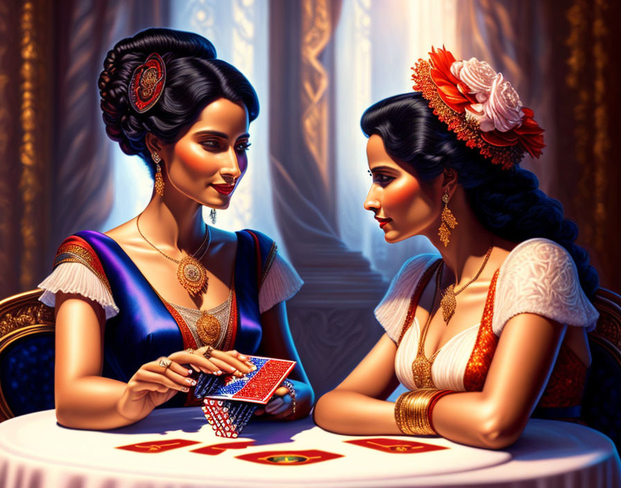2 ladies playing cards