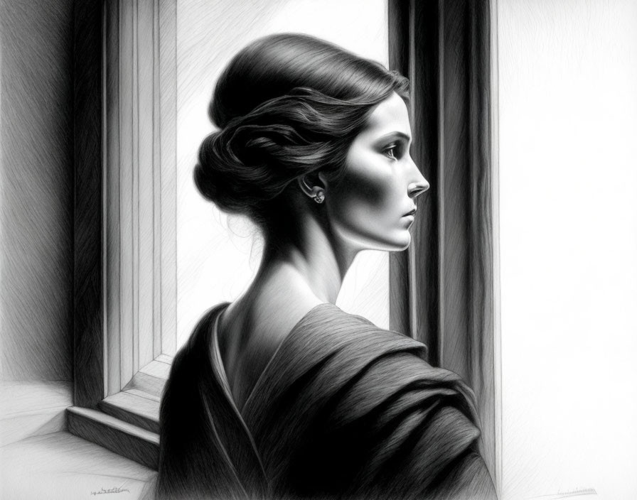 LADY WITH PENCIL SKETCH