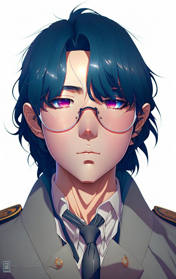 Character with Dark Hair and Glasses in Military-Style Uniform
