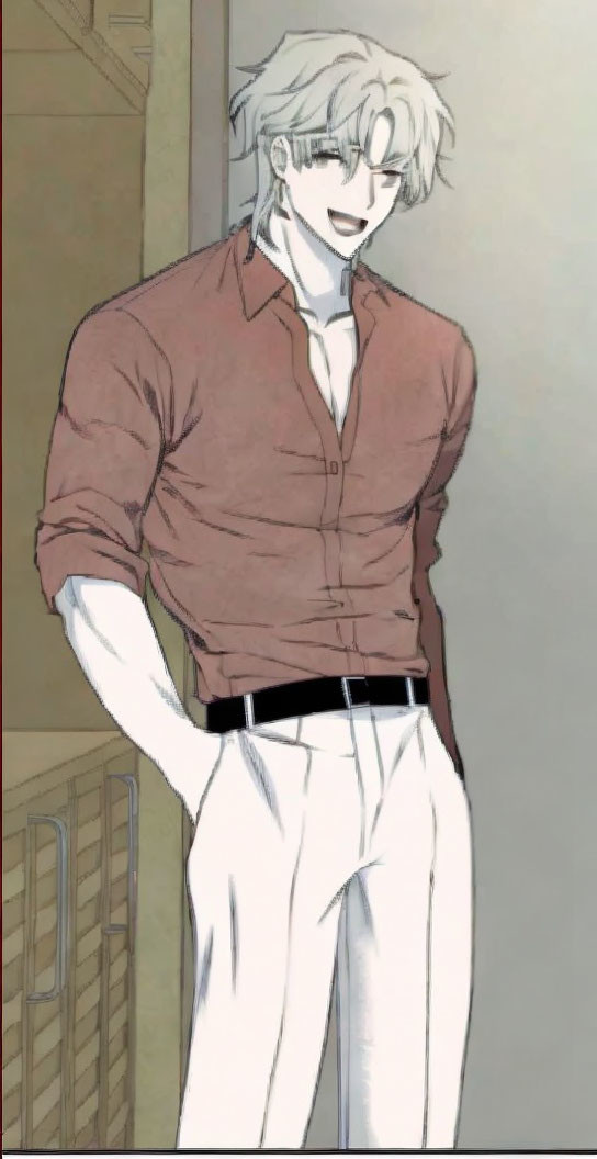 Silver-Haired Animated Man Smiling in Casual Attire