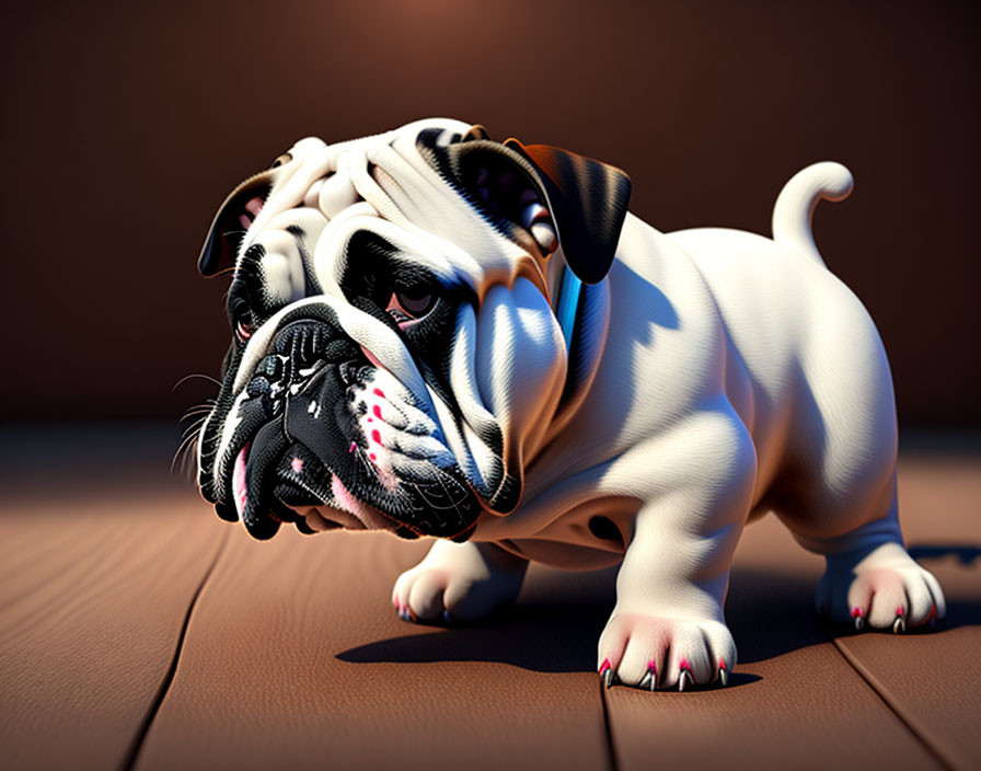 Adorable 3D Rendered Bulldog Puppy with White and Tan Coat