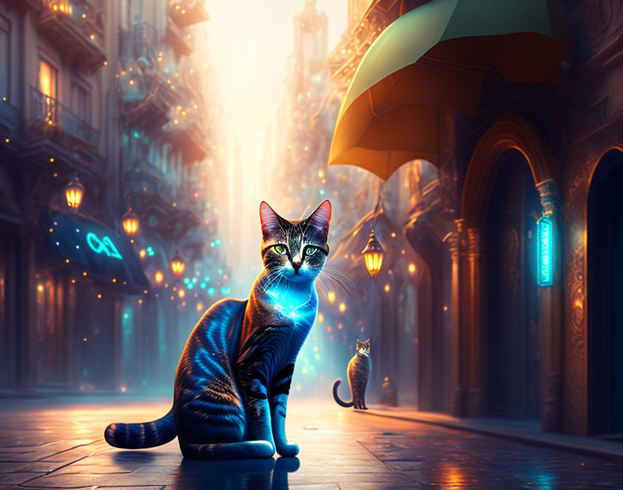 Cat in mystical city