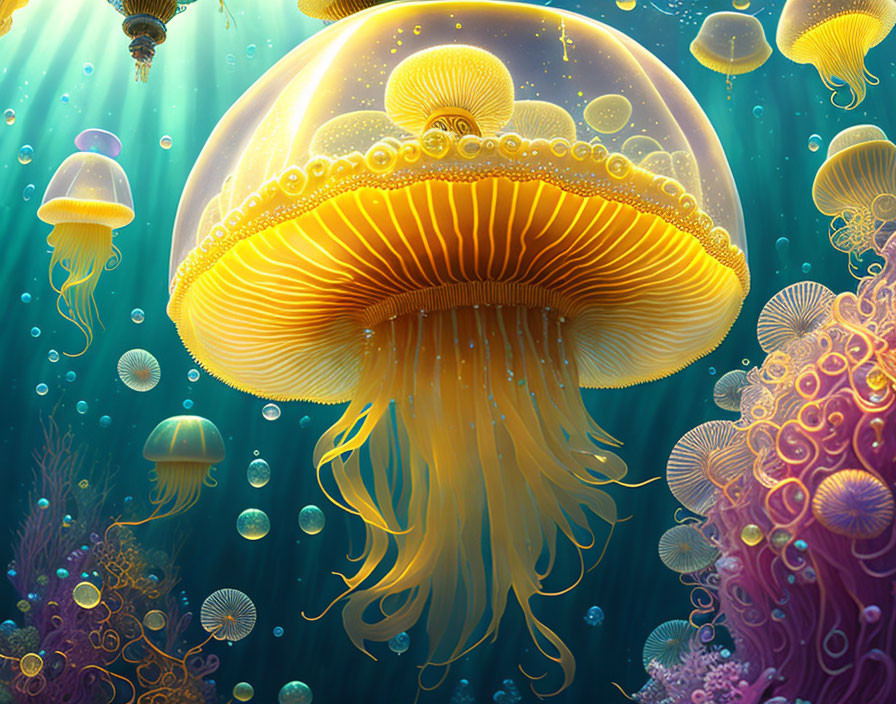Yellow jellyfish batiscaphe