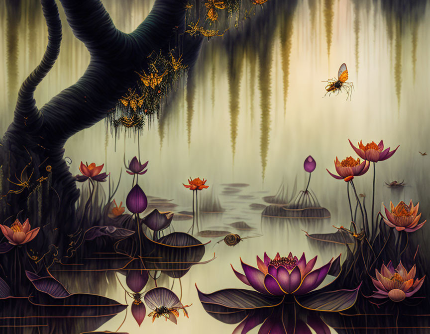 Adagio of lotus swamp with wasps and hornet