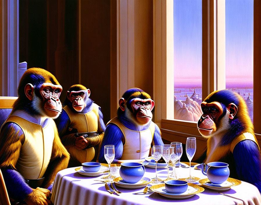 Monkeys having a dinner
