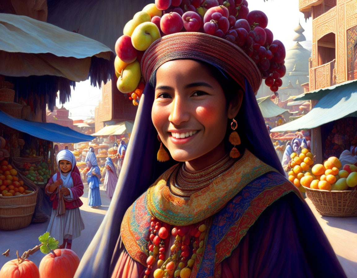 Tadjik girl with fruits