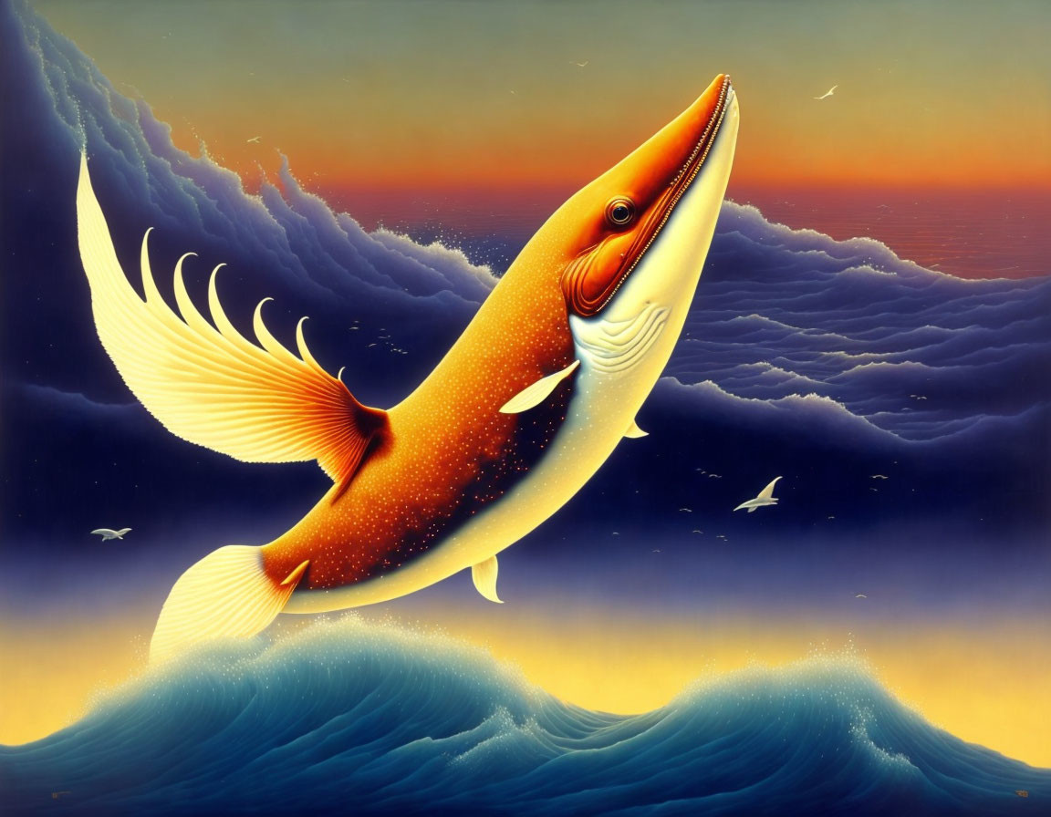 Whale transforming to Phoenix over the Ocean