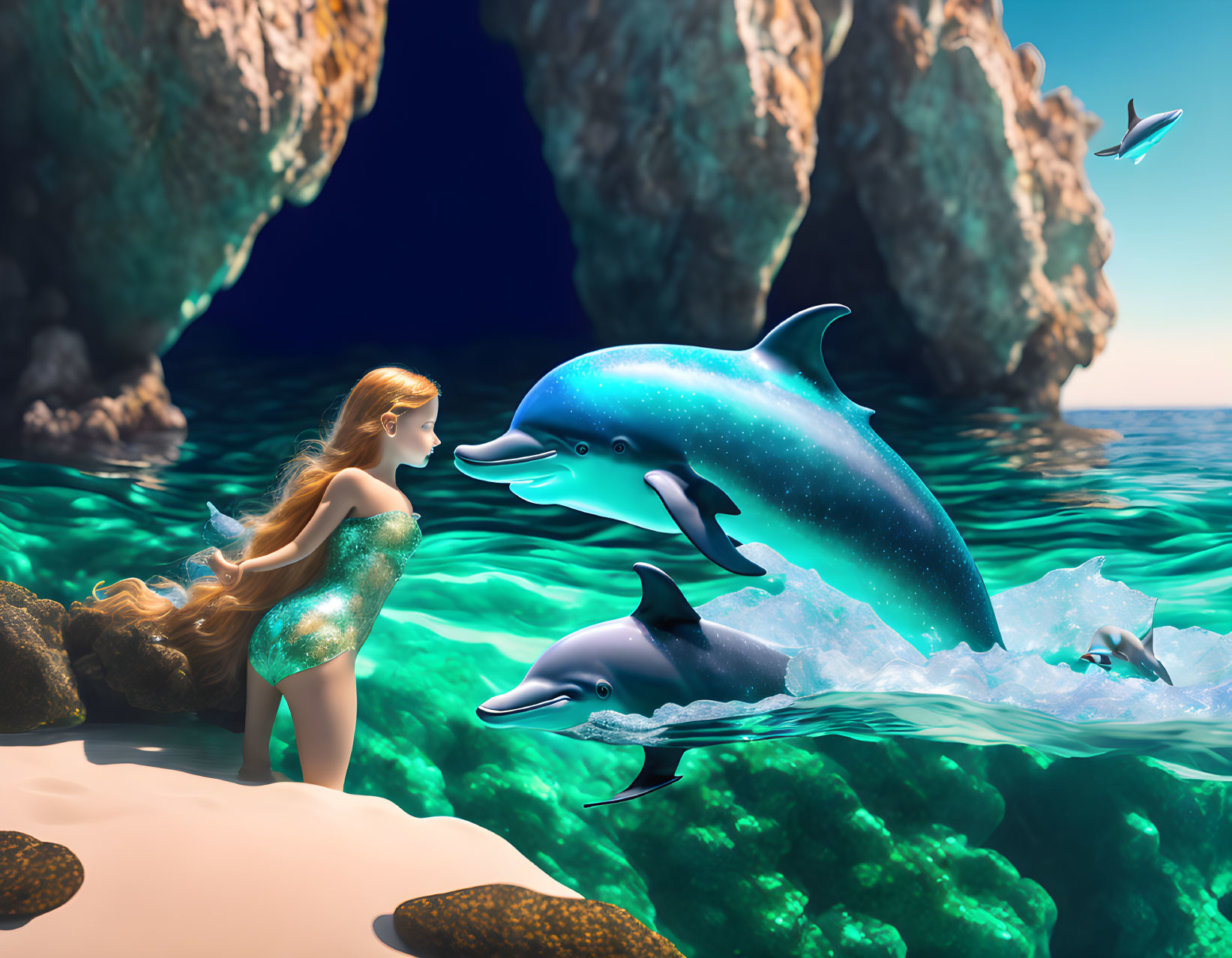 Ondine playing with dolphins