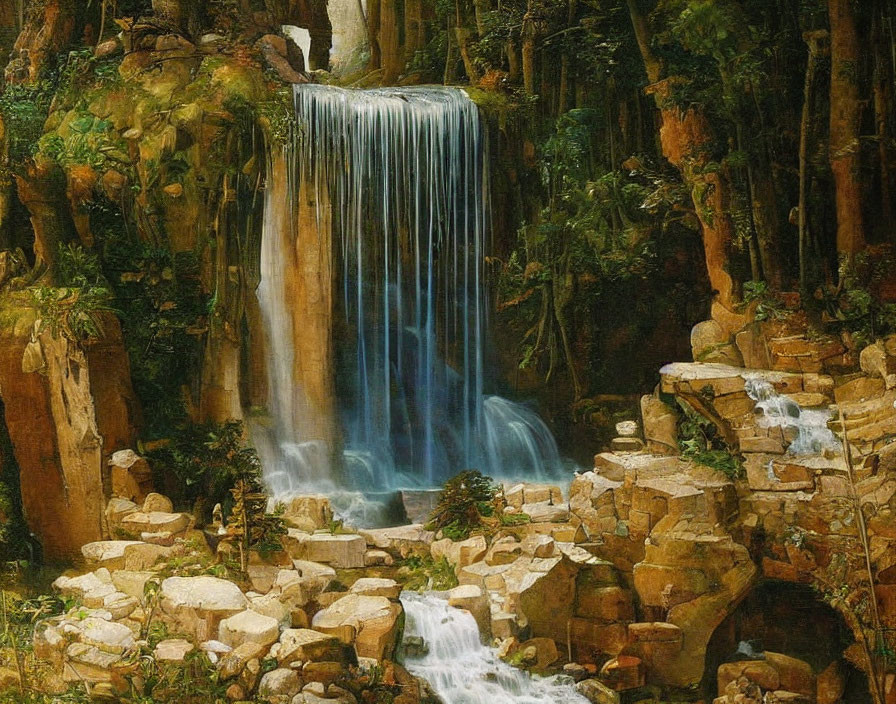 Waterfall in ancient ruins 