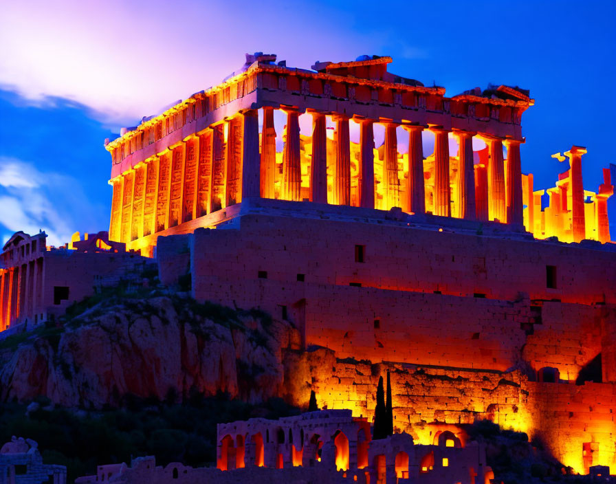 Iconic Parthenon on Acropolis with twilight sky