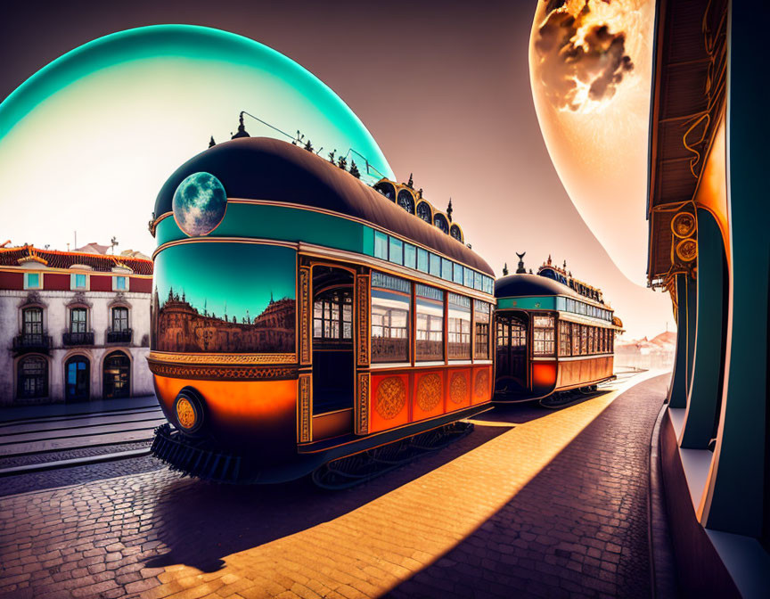 Lissabon tram under the Moon
