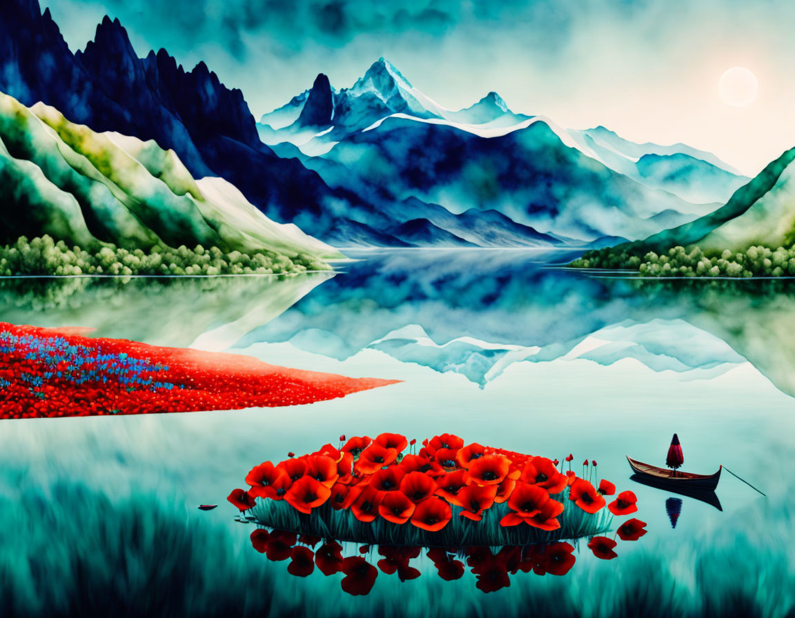 Lake with red poppies