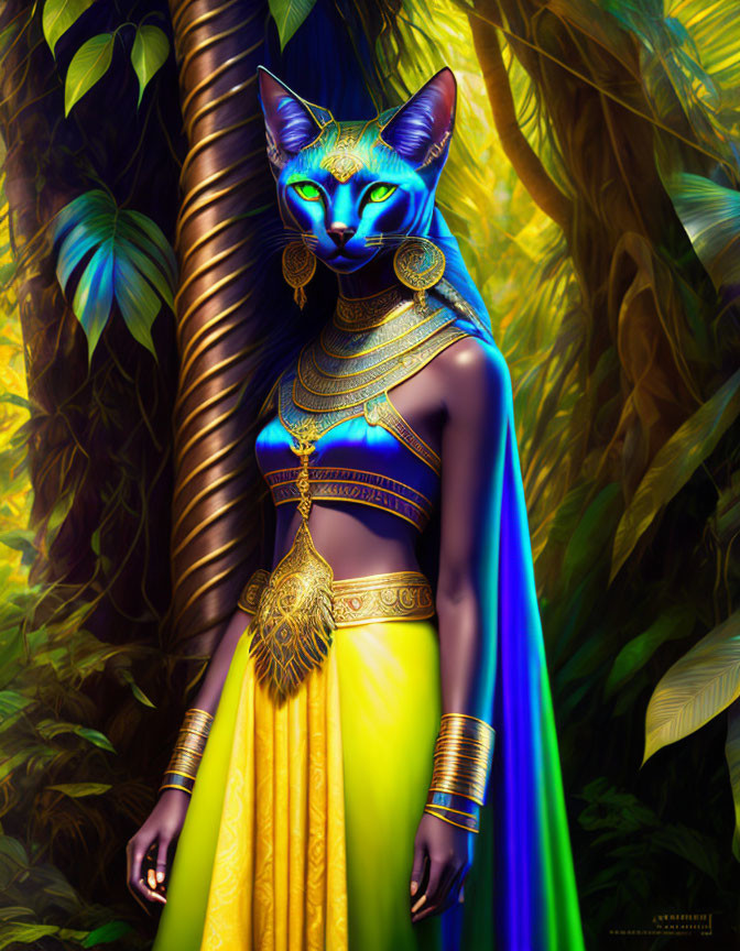 Bastet (Woman-cat) in Yellow-Springs jungles