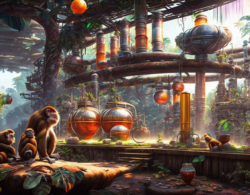  Monkeys are trashing a brewery in the jungle