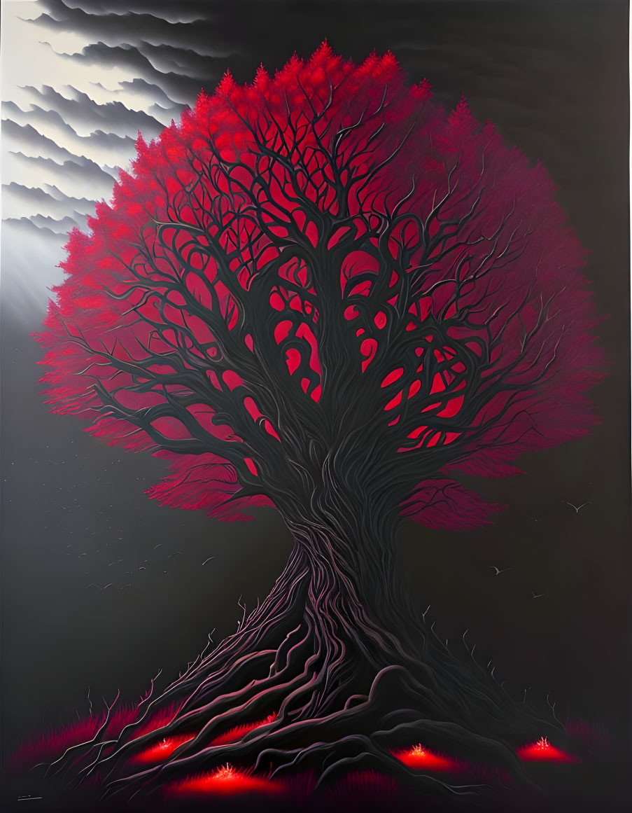 Scarlet Serenity: A Majestic Tree in Twilight