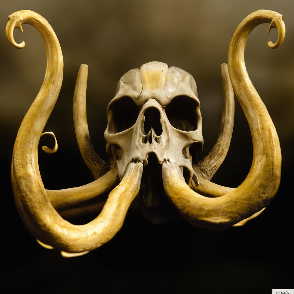 Skull with ornamental tusks on dark background