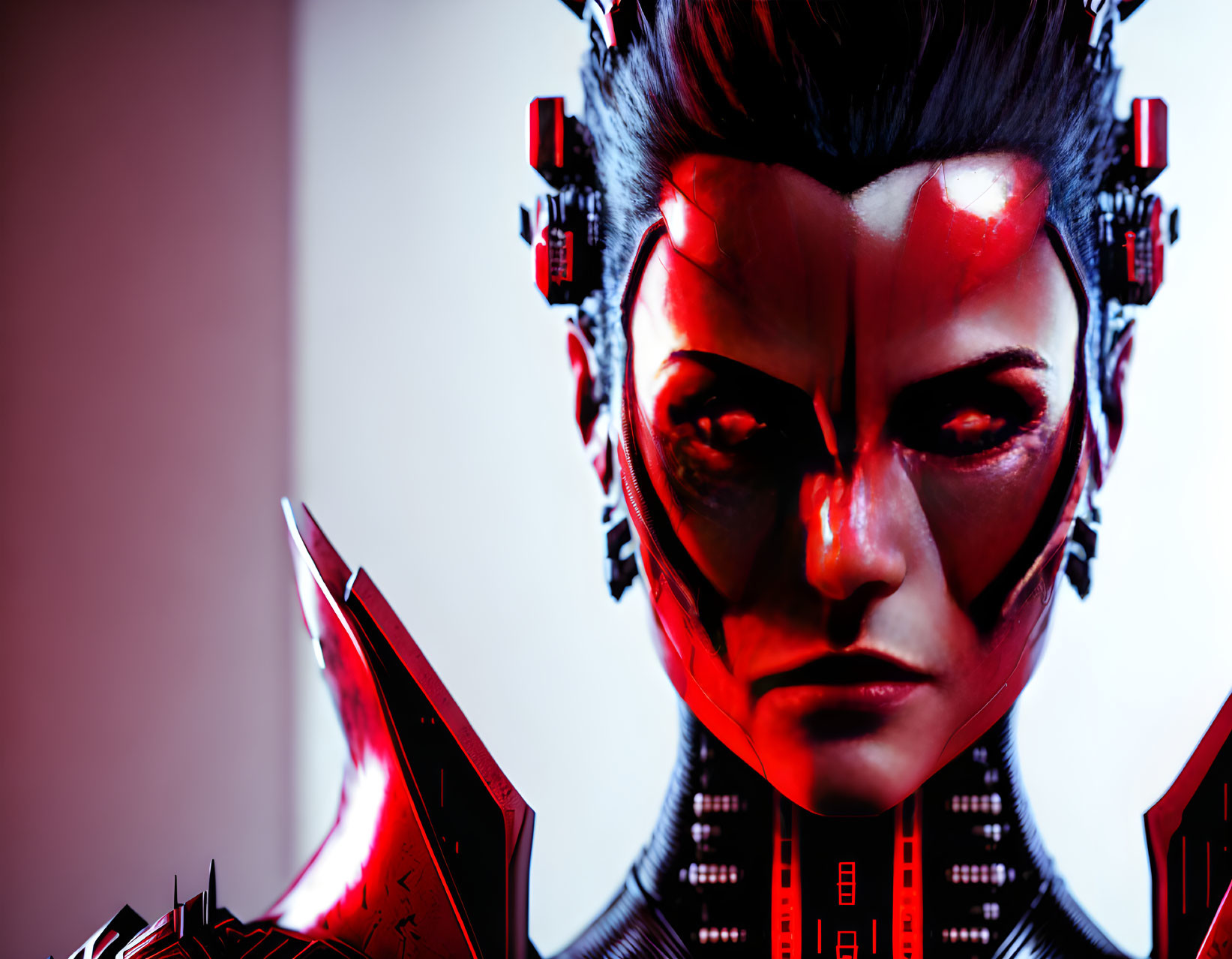 Female Cyborg with Red Facial Markings and High-Tech Headset