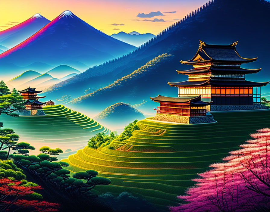 Japanese style rice terraces