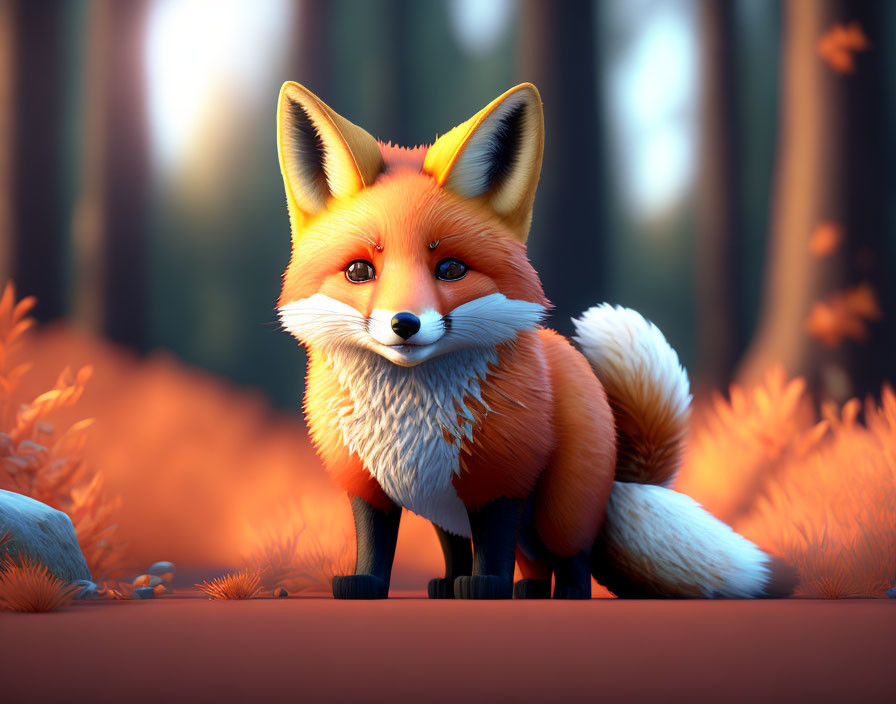 Detailed Red Fox Illustration in Sunlit Forest
