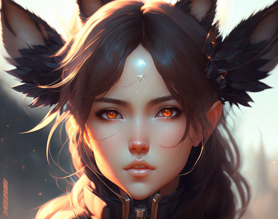 Fantasy female character with pointy ears and fox-like features