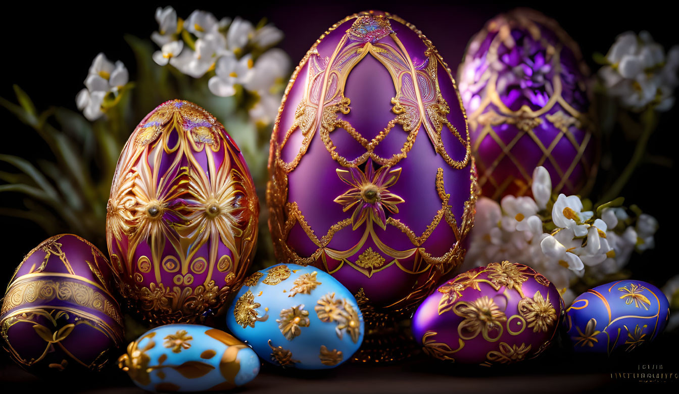 Intricate Gold Patterns on Luxurious Easter Eggs