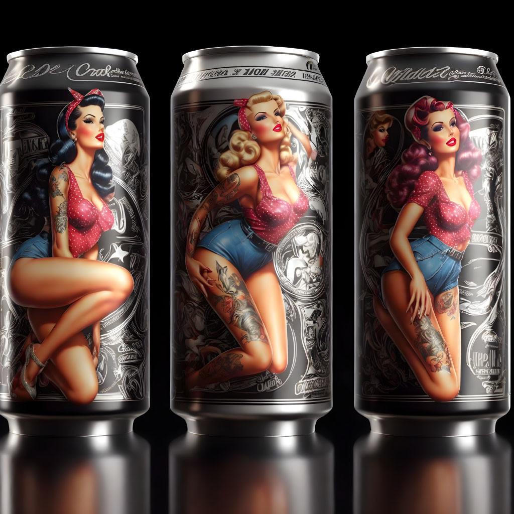  Aluminum cans with 3 different pin-up women 
