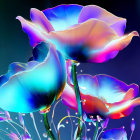 Colorful digital artwork: Stylized neon flowers in blue, purple, and pink.
