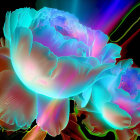 Colorful Neon Peony Flowers on Dark Background