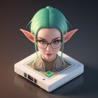 Digital artwork: Elf character merging with computer part
