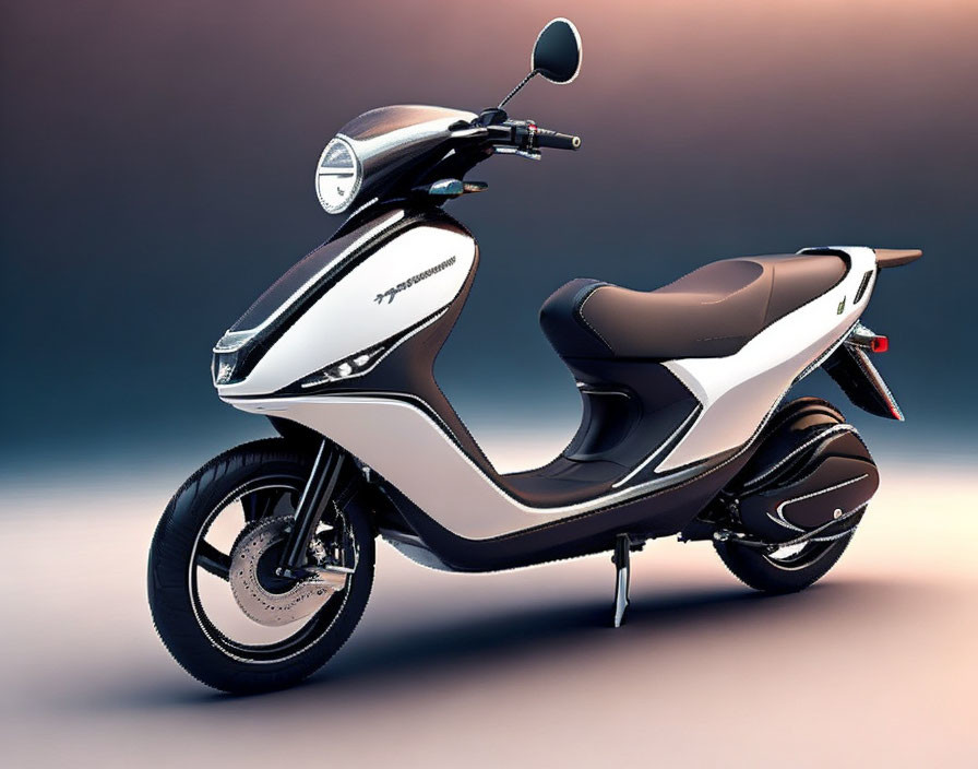 White Modern Scooter with Black Accents on Gradient Background