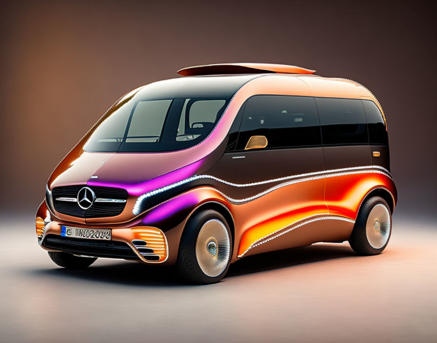 Sleek Mercedes-Benz van concept with illuminated accents on gradient background
