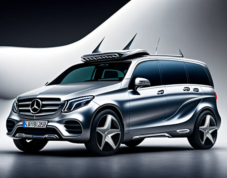 Silver Mercedes-Benz SUV with prominent grille, emblem, sporty rims, and dynamic side profile.