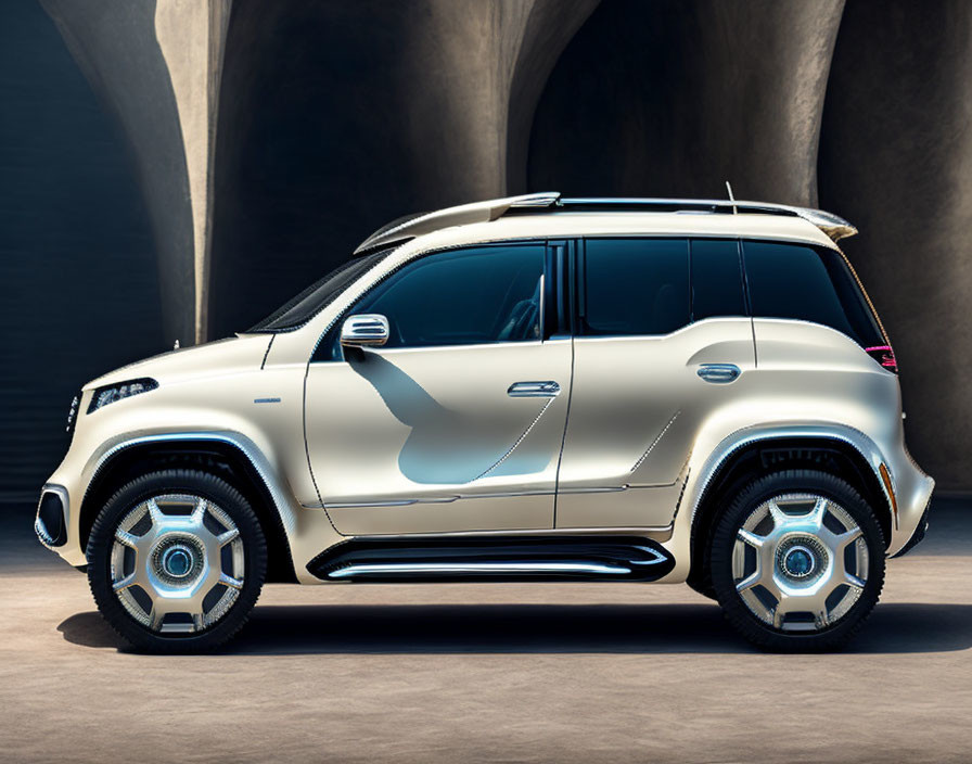 Luxurious Silver SUV with Futuristic Design in Modern Setting