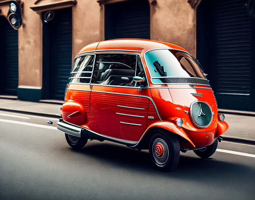 Vintage Orange and White Microcar with Classic Styling