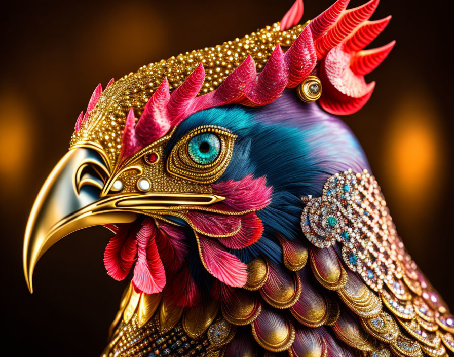Colorful Bird Artwork with Jewel-like Embellishments