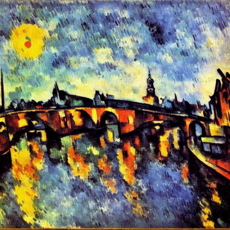 Vibrant Expressionist Painting of Sunlit Bridge
