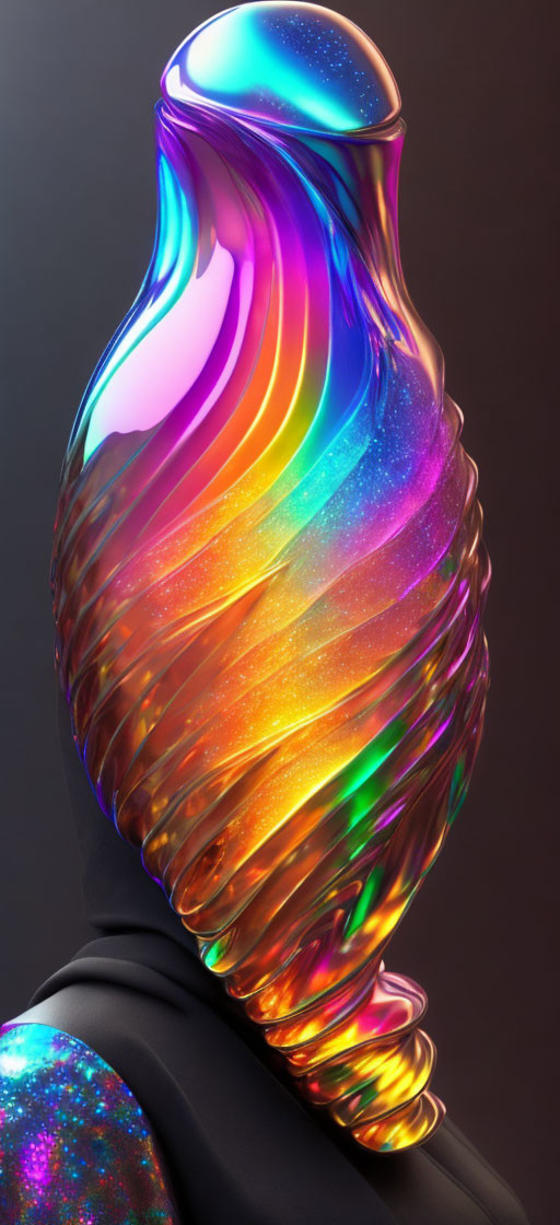 Vibrant Glass-Like Helmet with Swirling Colors