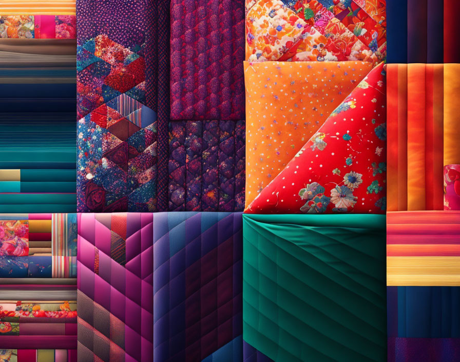 Colorful Fabric Patterns Collage: Floral to Geometric Prints